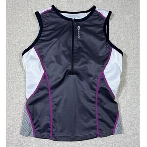 Sugoi Women Medium Gray White 1/4 Zip Sleeveless Cycling Jersey Bra Inset Top